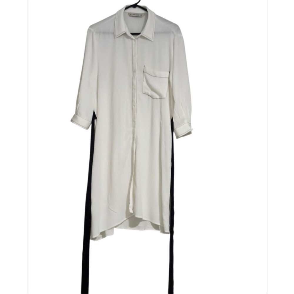 Zara Cream Long Sleeve Shirt Dress - Picture 2 of 5